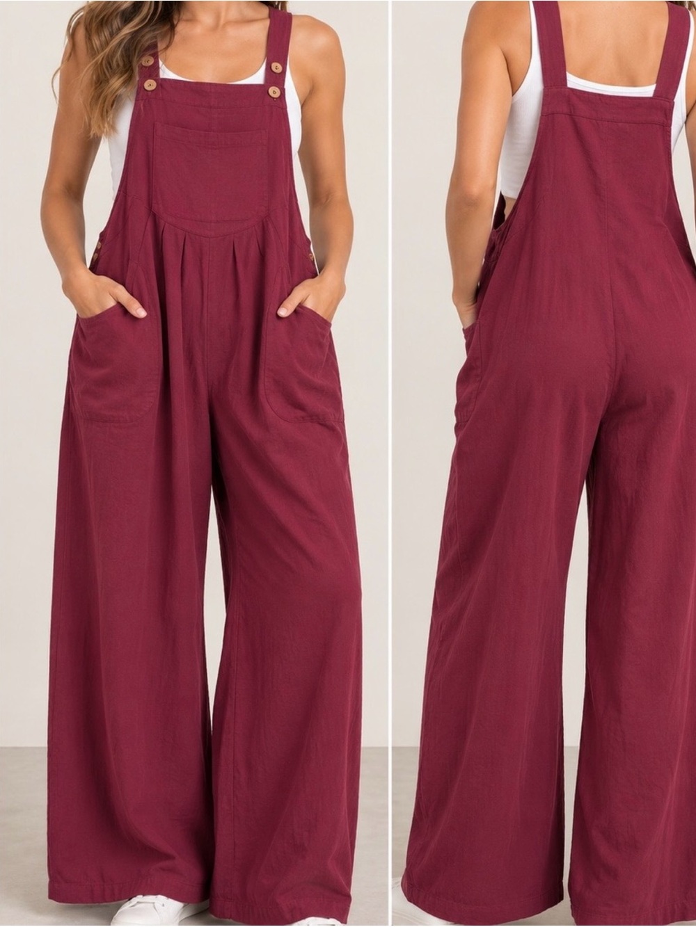 Wide-Leg Burgundy Overalls Jumpsuit